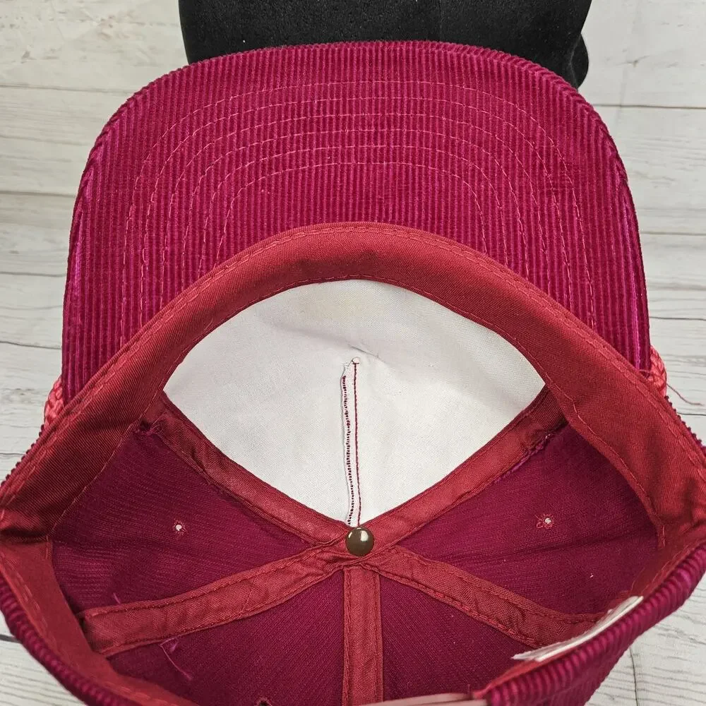 Vintage Maroon Corduroy Snapback Rope Hat Youngan Headwear "Talon" Script Spell - Picture 5 of 6